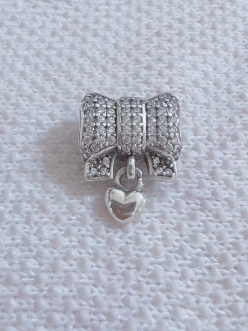 Sparkling Heart & Bow Sterling Silver Charm For Pandora Bracelet Necklace